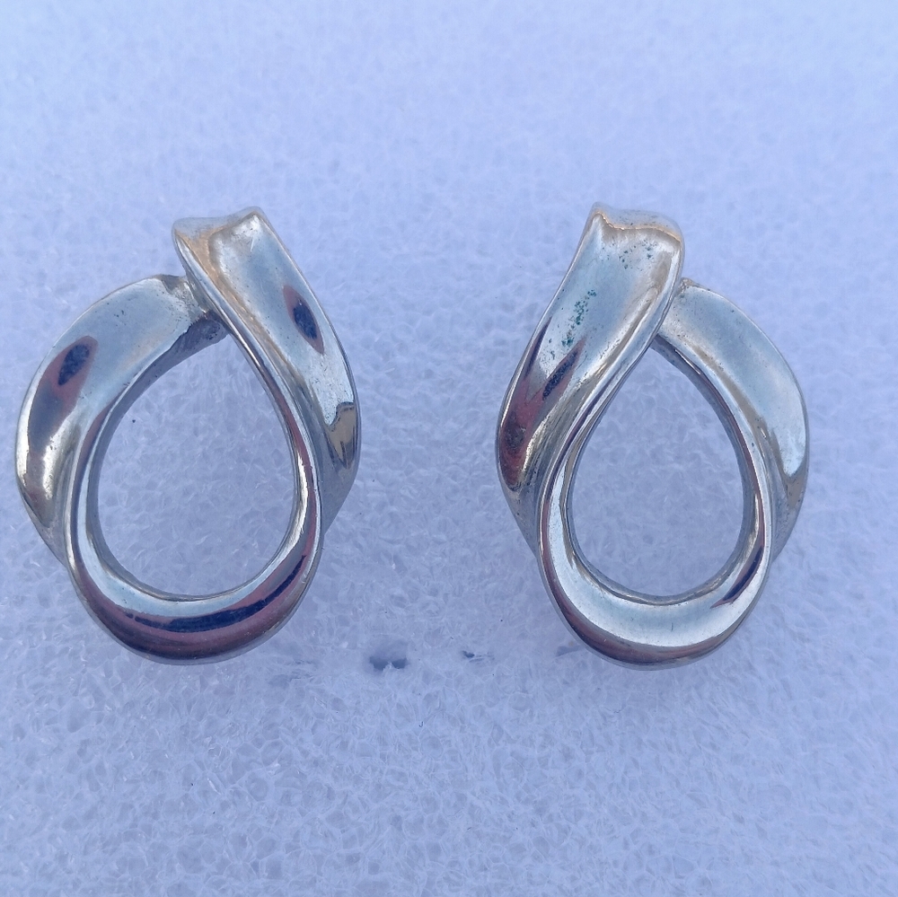 Silver Tone Push Back Earrings 1.25"